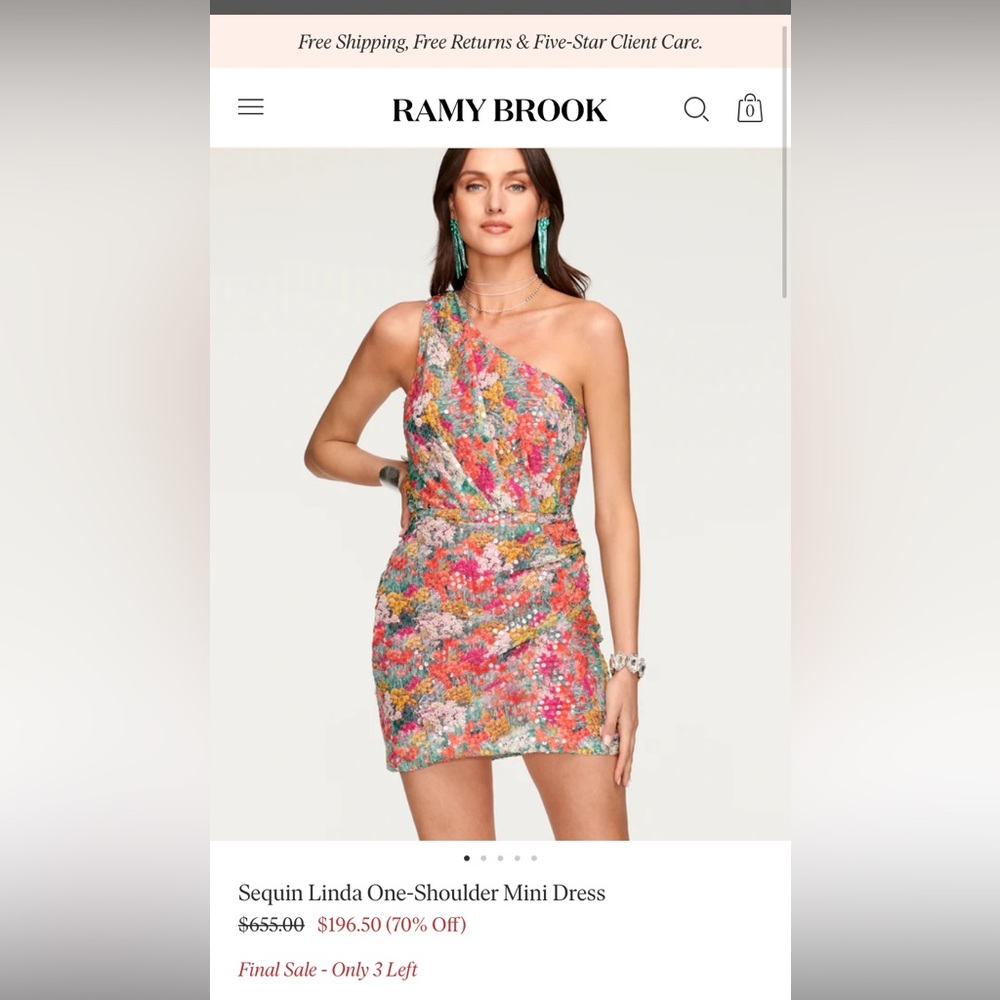 Brand new with tags: Ramy Brook one shoulder floral sequin short dress